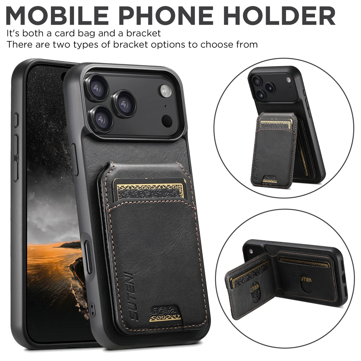 SUTENI Wallet Kickstand iPhone Case
